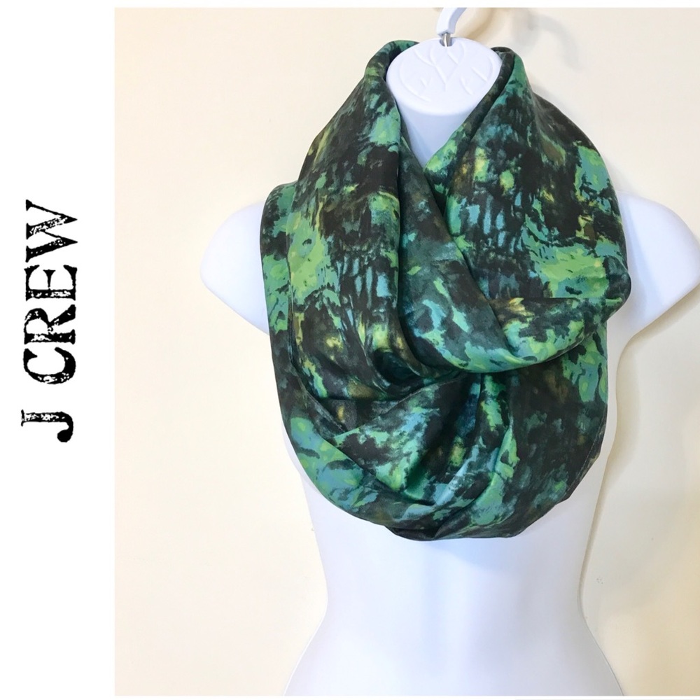 J Crew 100% Silk Festive Holiday Teal Large Scarf